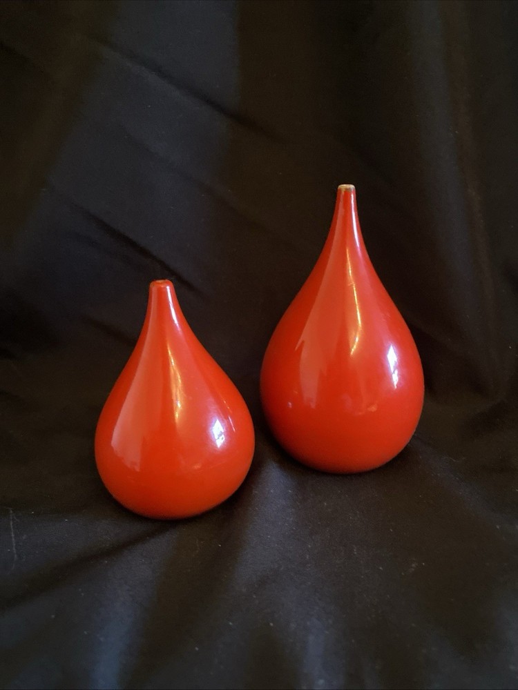 Vintage Takahashi Mid Century Modern Red Tear Drop Salt Pepper Shakers Japan Box 3