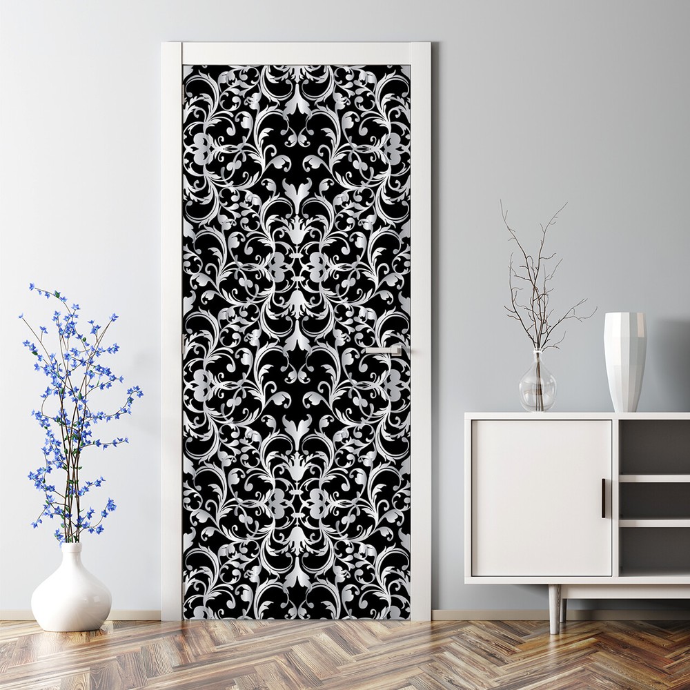 Vintage 3D floral black and white bubble-free door decal sticker for photo decor
