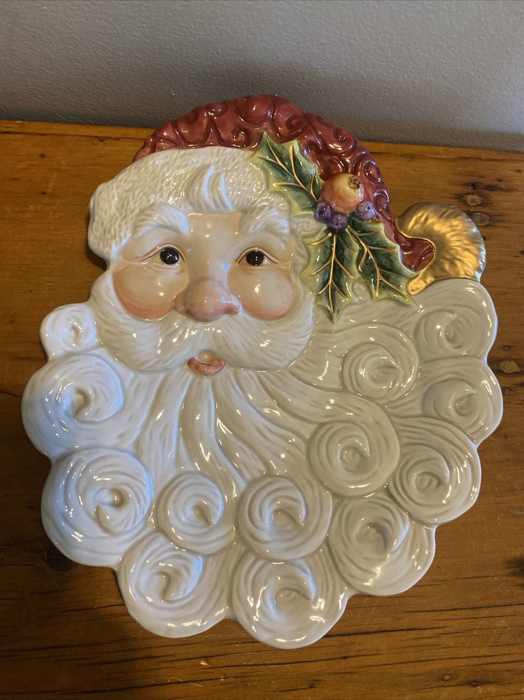 2002 Fitz and Floyd Essentials Santa's Face Christmas Tidbit Canape Cookie Plate