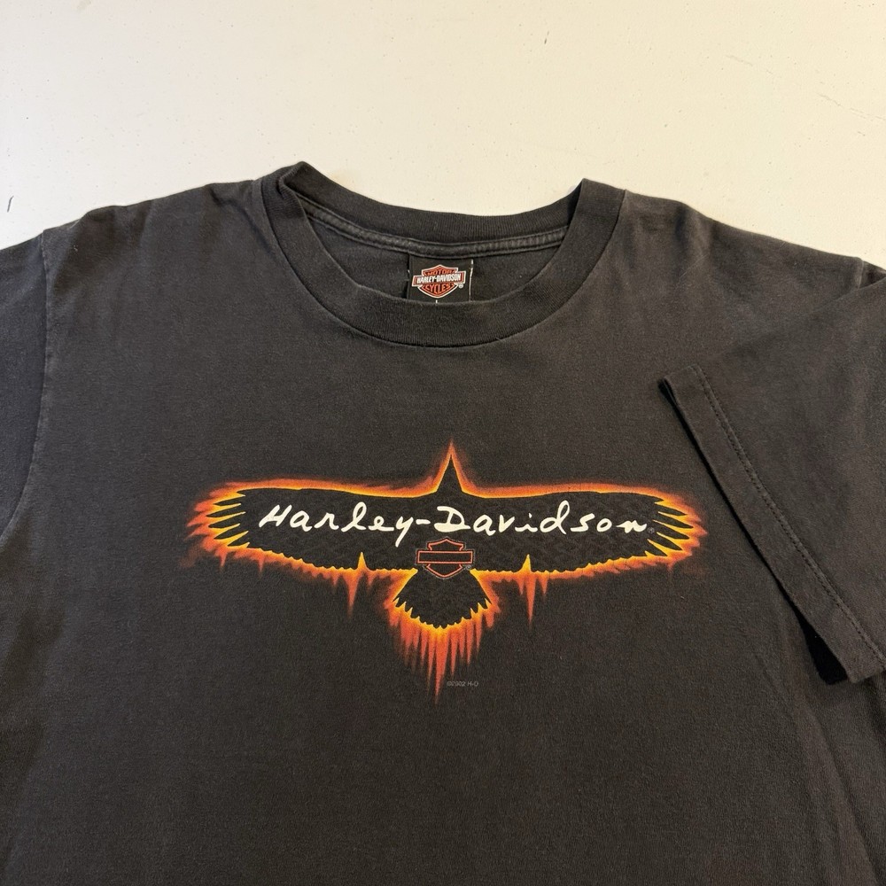 Vintage Harley Davidson Flame Eagle Graphic Tee Waukon Iowa Men’s Size Large