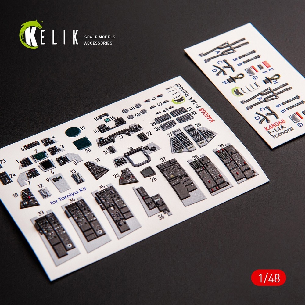 F-14A Tomcat late. Interior 3D Decals (for Tamiya) Scale 1:48 KeliK K48068