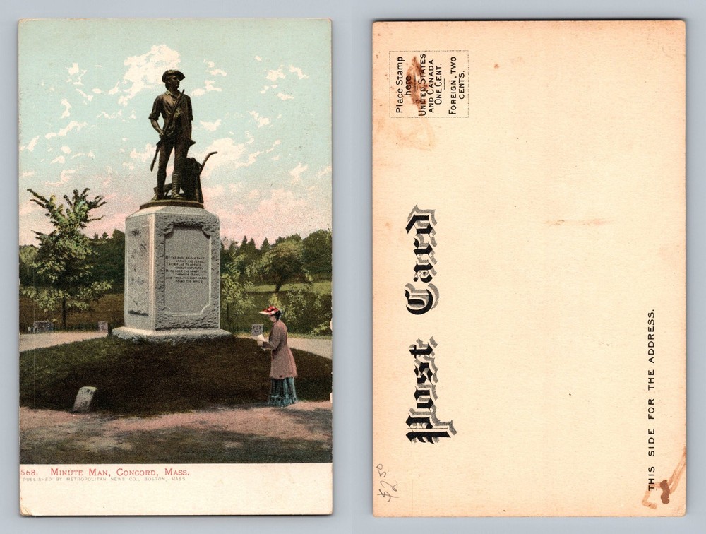 Concord, MA-Massachusetts, Minute Man Statue Monument Vintage Postcard