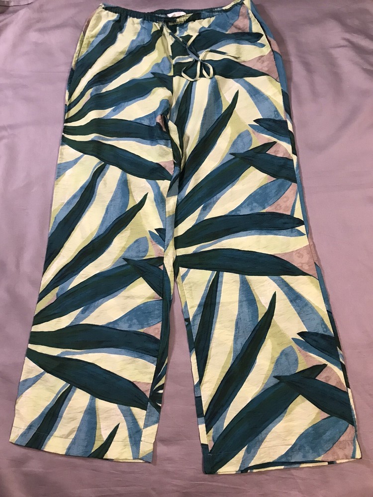 H&M Pants Womens Medium Green Blue Wide Leg Elastic Waist Viscose