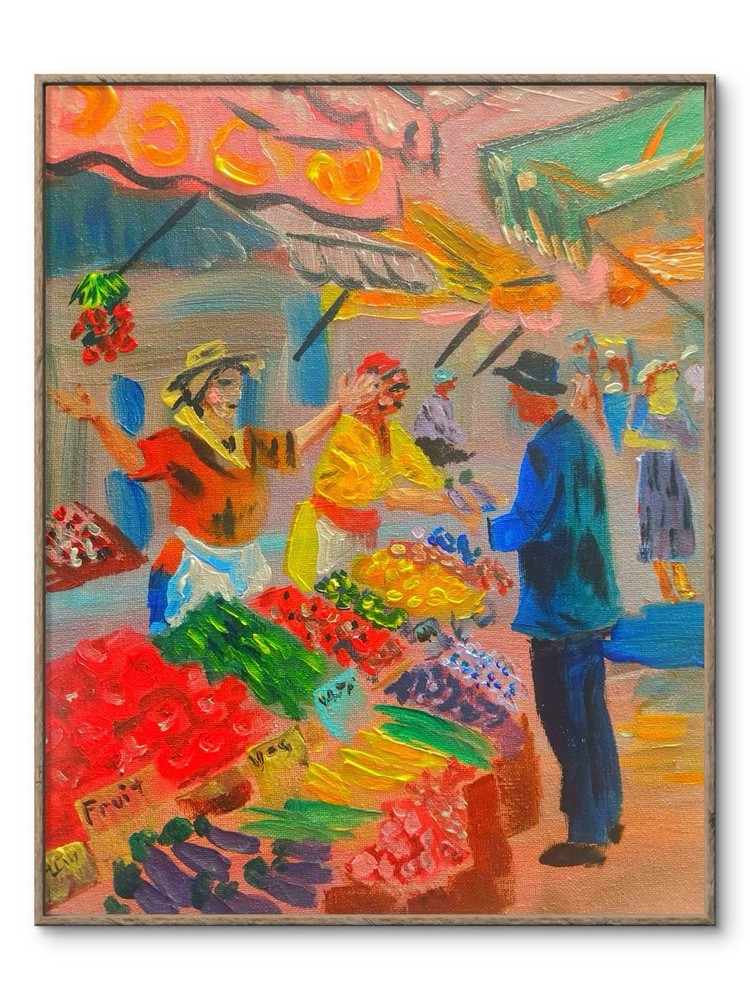 Abstract Market Impressionistic Modern Original Wall Art 14X11 Canvas Acrylic