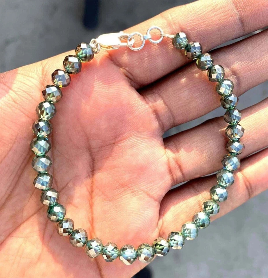 5 mm Treated Certified Amazing Blue Diamond Beaded Bracelet In 925 Silver Clasp