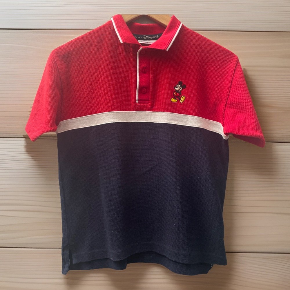 VTG Boys Disneyland Mickey Large Polo Shirt Red /Blue/ White Embroidered Logo