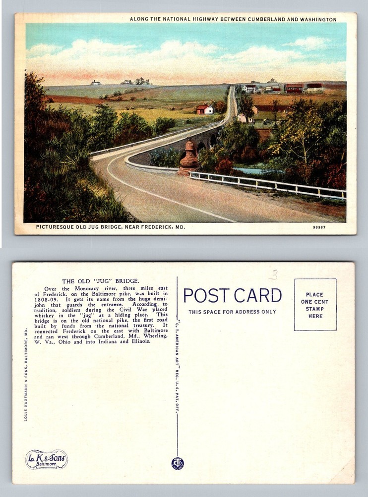 Frederick, MD-Maryland,  Old Jug Bridge National Highway Vintage Postcard