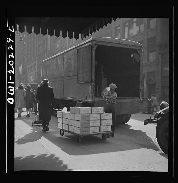 Photo:New York NY 1943 Garment District Loading Trucks Boxes Street Scene