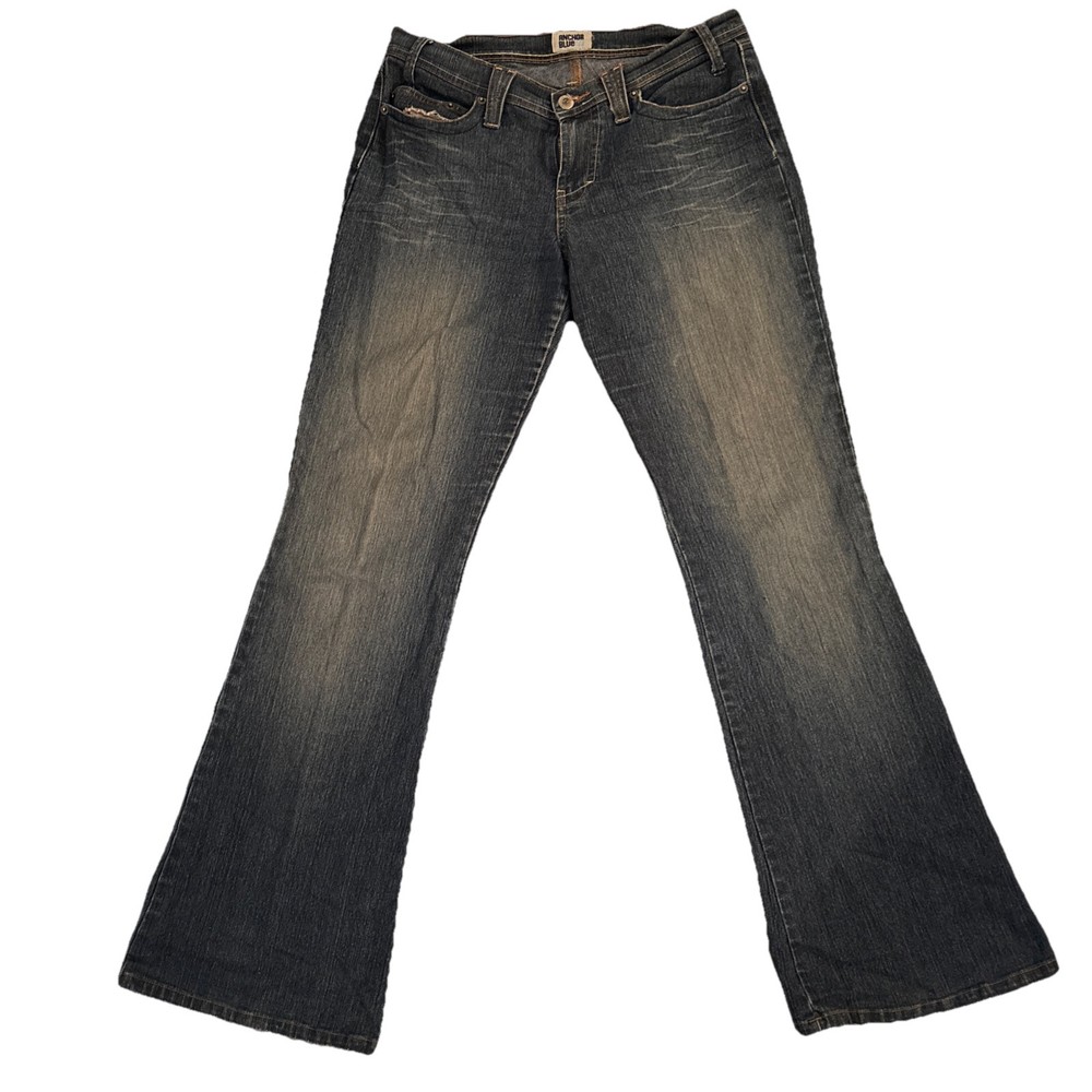 Vintage Y2K Anchor Blue Women’s Jeans Size 8 Mid Rise Flare Embroidered Pockets