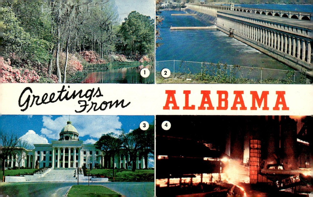 1950s Greetings From Alabama Montgomery Birmingham Mobile Multiview Postcard