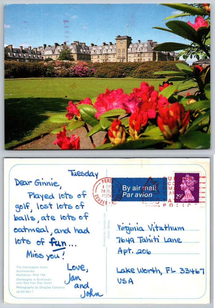 Vintage Gleneagles Hotel Scotland Postcard 1990 Golf Resort View