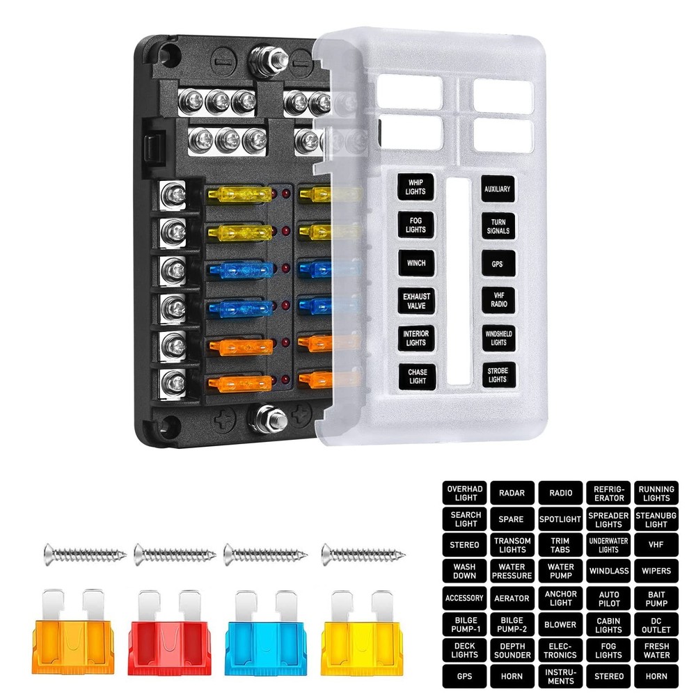 12-Way Marine Fuse Block,Waterproof 12v Fuse Block with LED Indicator for 12V...