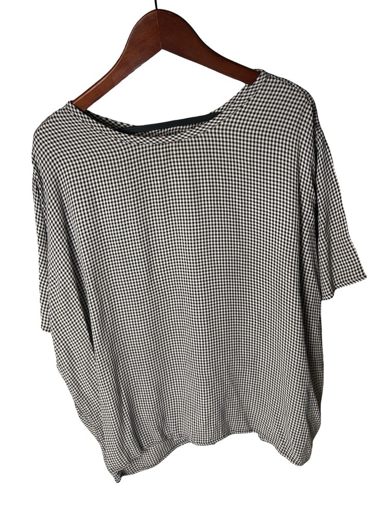FLAX Jeanne Engelhart Gingham Check Plaid Shirt Top Sz Large Short Sleeve READ