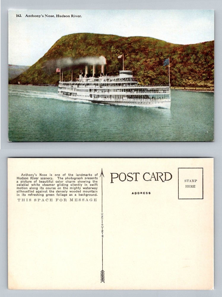 Hudson River, NY-New York, Anthonys Nose Steamboat River View Vintage Postcard