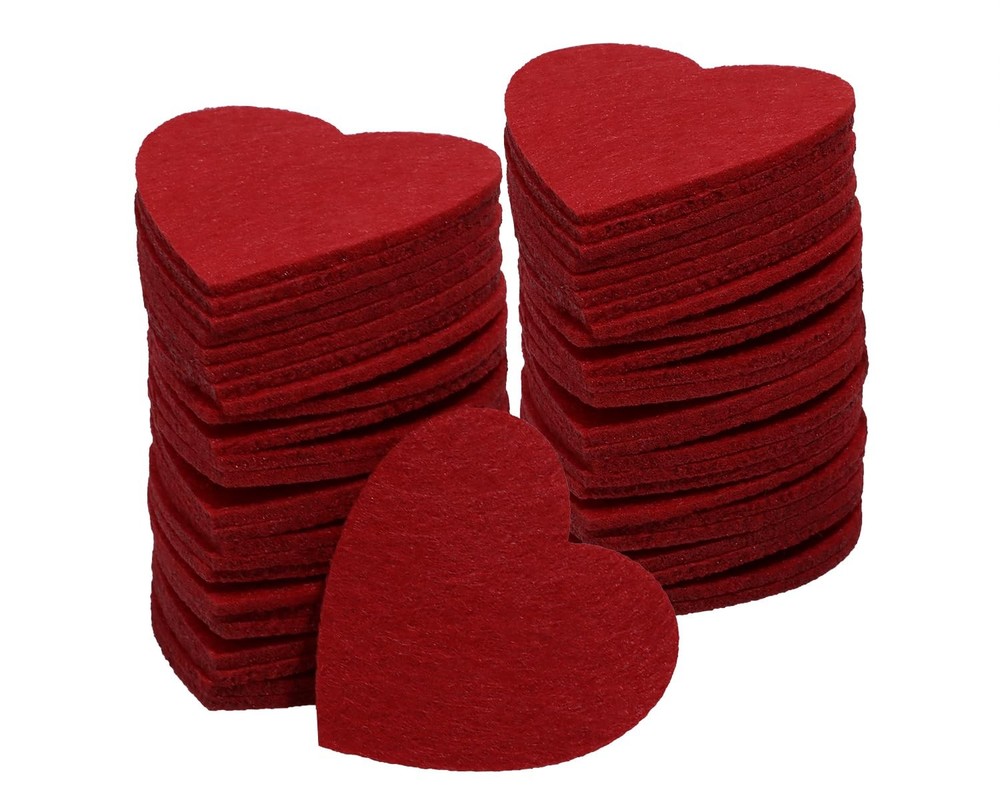 Valentine's Day Felt Heart Cutouts for Crafts & Decorations, 50PCS (Red, 50mm)