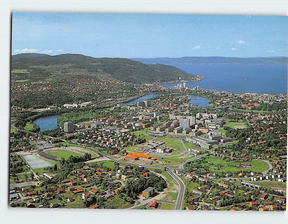 Postcard The town seen from the air Trondheim Norway