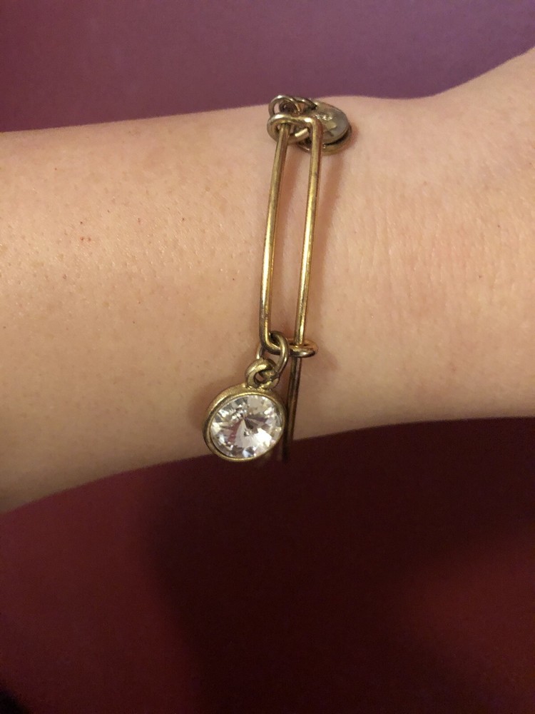 Alex and Ani gold-tone clear crystal energy recycle charm bangle bracelet