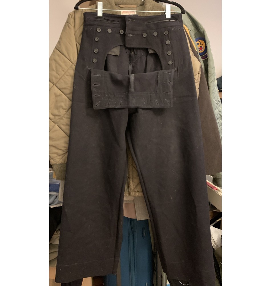 1940s WWII US Navy Black Wool Crackerjack Bellbottom Sailor Lace Pants - S