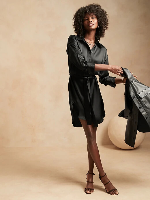 Banana Republic XS Silk Shirtdress XS Black NWT #745332