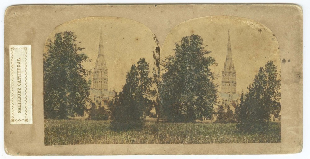 G2786~ ENGLAND – Salisbury Cathedral Tinted 1858/59 Stereoview W. SEDGFIELD