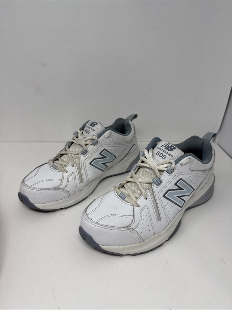 New Balance 608 V5 Comfort Cross Trainer Shoes, White/Light Blue -Women's Sz 8.5