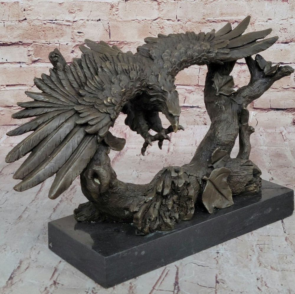 BRONZE EAGLE IN FLIGHT SCULPTURE STATUE CLASSICAL FIGURINE FOWL ART DECO FIGURE