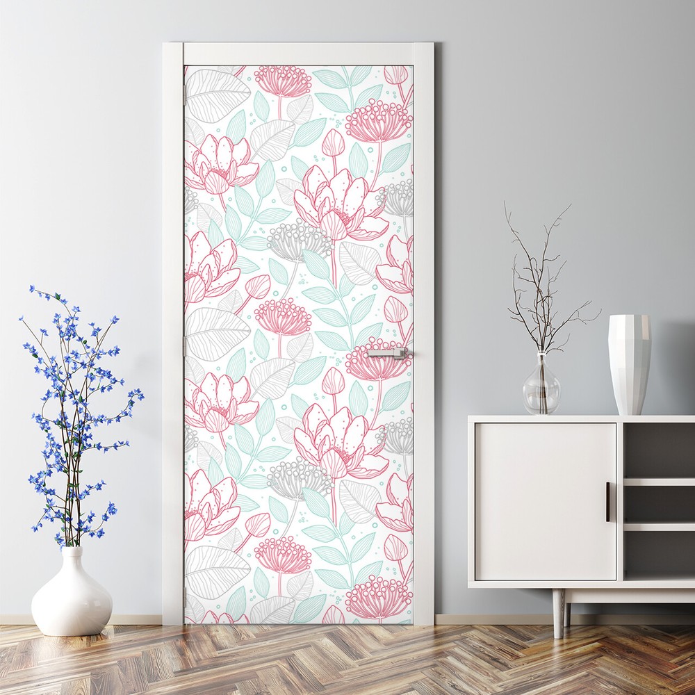Bubble Free Door sticker Floral Colourful outlines Flowers Subtle and elegant
