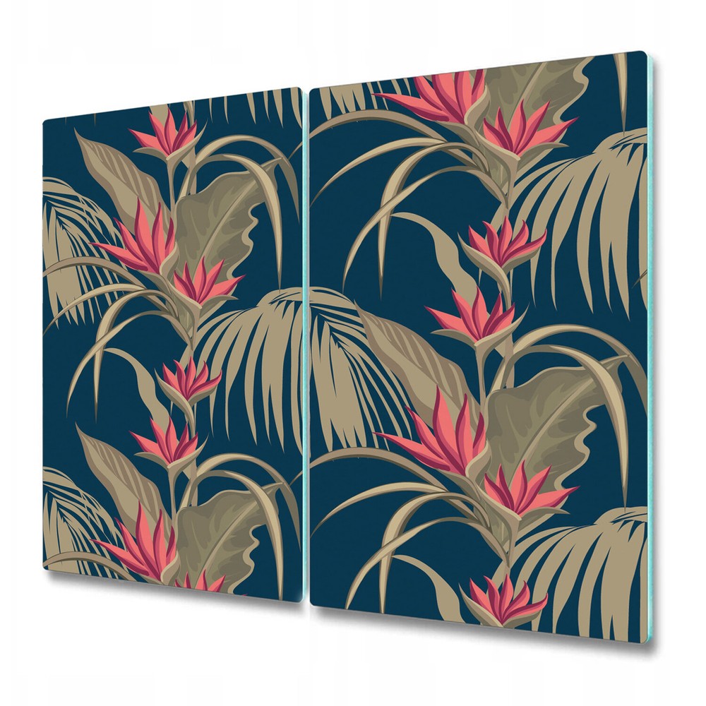 Glass Worktop Saver Kitchen Leaves And Flowers Dark Tropical Painting 2x30x52