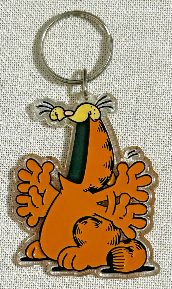 VTG Enesco Vintage Garfield Hard Plastic Acrylic Key Chain Open Mouth