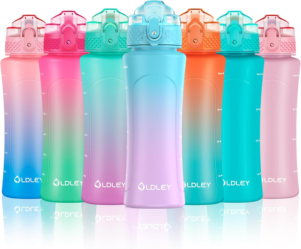 Kids Water Bottle with Straw 15 Oz Bpa-Free Leak-Proof Motivational Water Bottle
