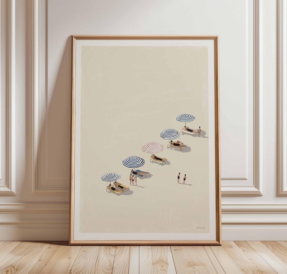 Minimalist Coastal Beach Umbrella Wall Art Print