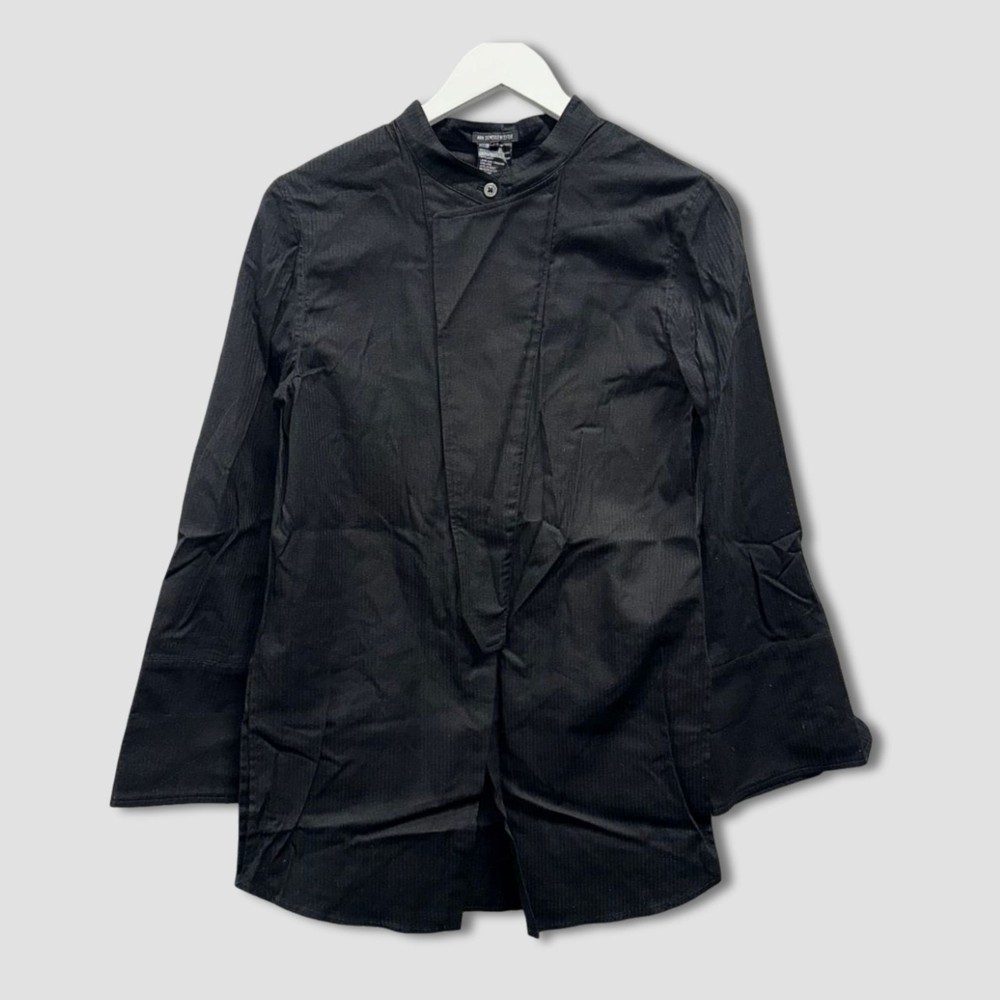 ANN DEMEULEMEESTER Black Textured Stripe Hidden Button Button Up Shirt Sz FR 36