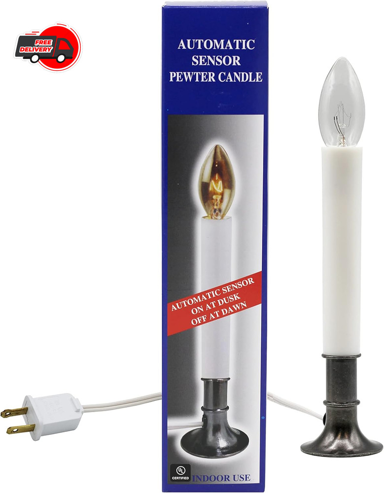 Creative Hobbies Electric Window Candle Lamp with Brass Plated Base, Dusk to