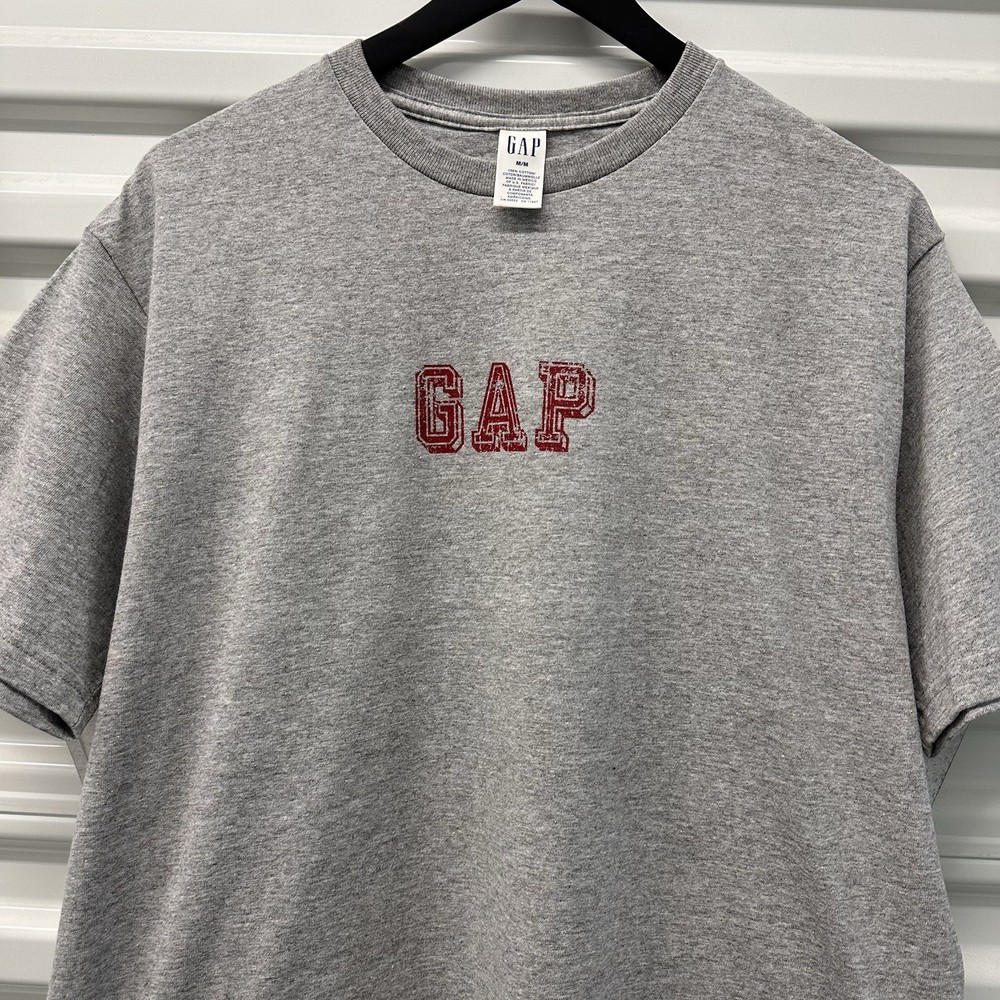 Vintage The Gap Crackle Logo Graphic T-shirt Mens M Heather Grey 1990s Y2K USA