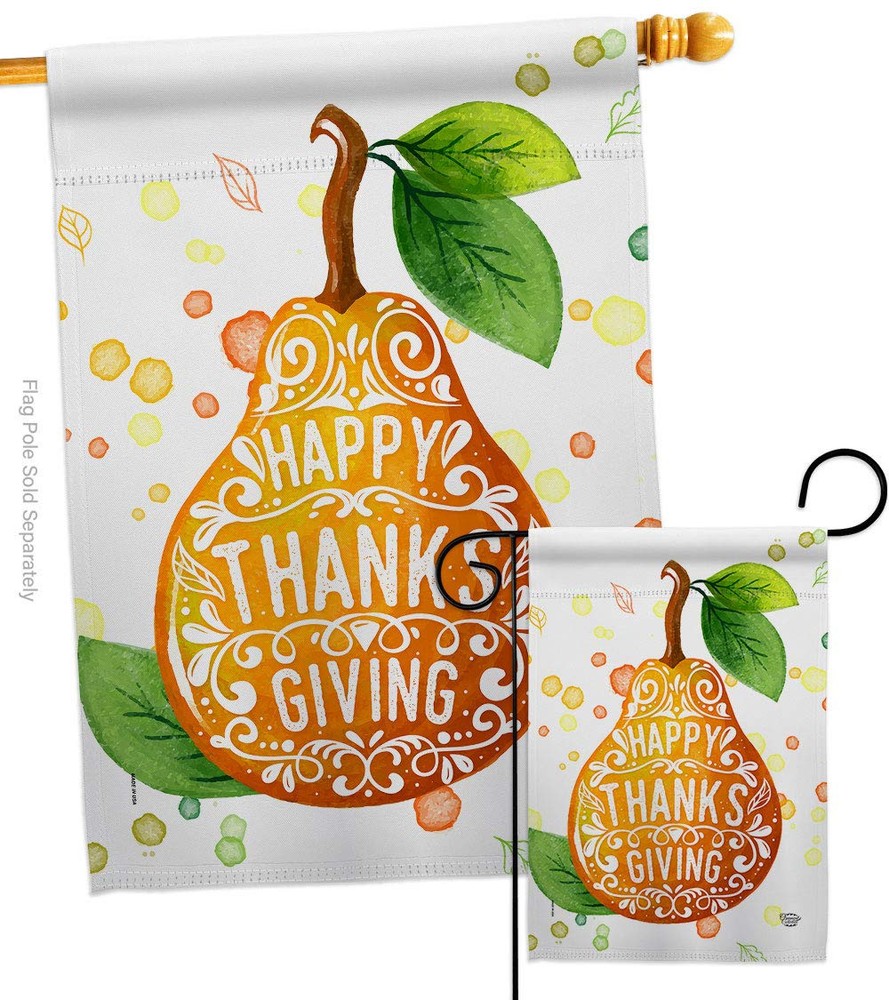 Happy Thanks Giving Garden House Flag - Set Fall Thanksgiving Turkey Give Gob...