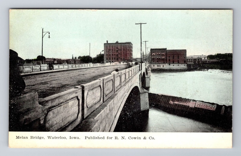 Waterloo IA-Iowa, Melan Bridge, Antique Vintage Souvenir Postcard