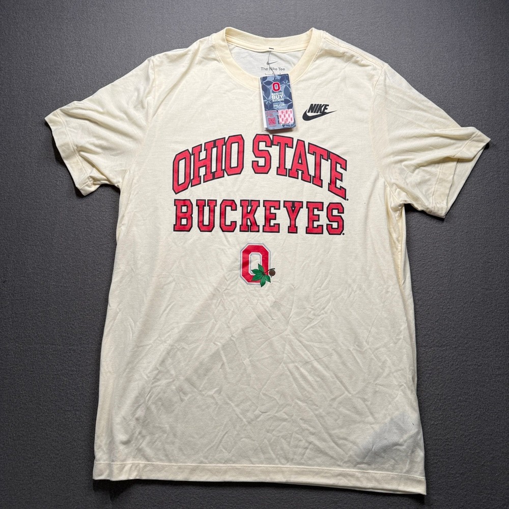 Nike Ohio State Buckeyes Mens L Cream Short Sleeve Graphic T-Shirt