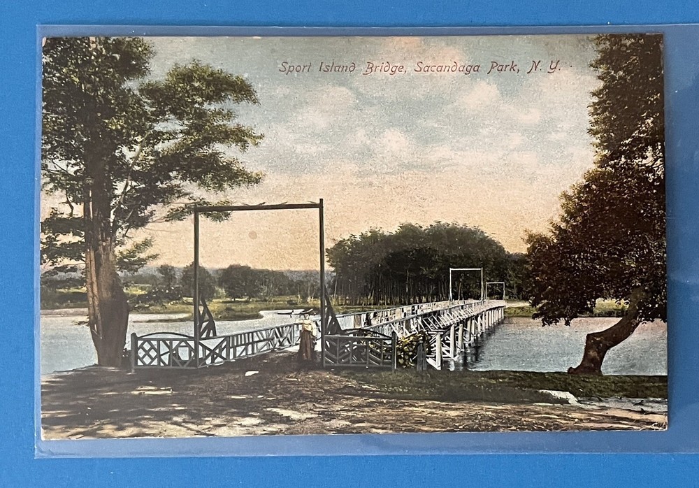 Sacandaga Park New York Sport Island Bridge Vintage Postcard