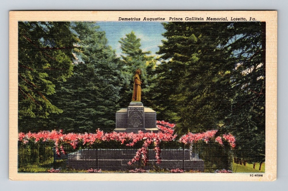 Loretto PA-Pennsylvania, Prince Gallitzin Memorial, Vintage Postcard