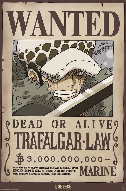 Poster Studio B - One Piece Wanted Trafalger Law Anime Luffy 24x36