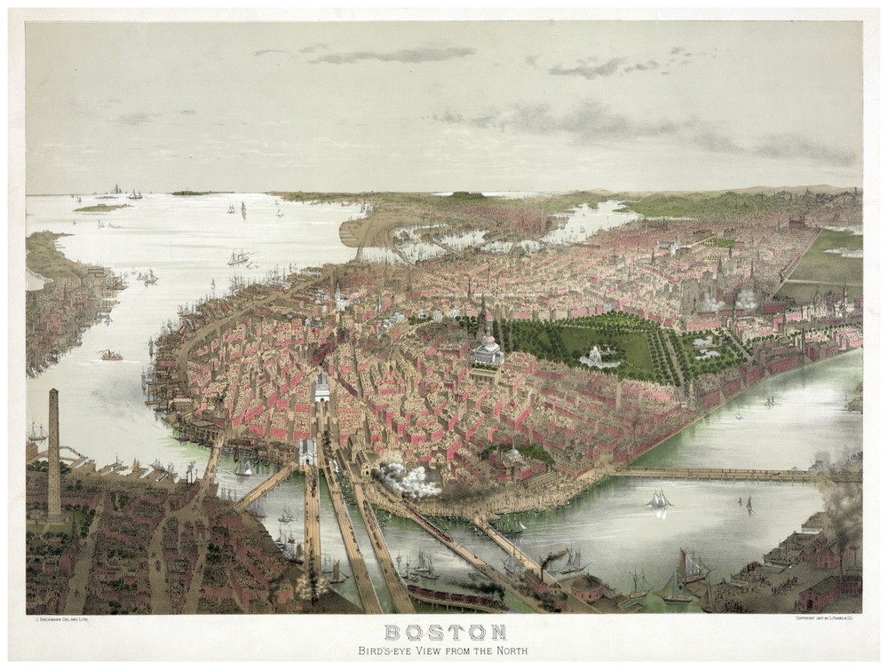 Decor Poster. Fine Graphic Art. Boston bird's eye view. Home Wall Design. 1105