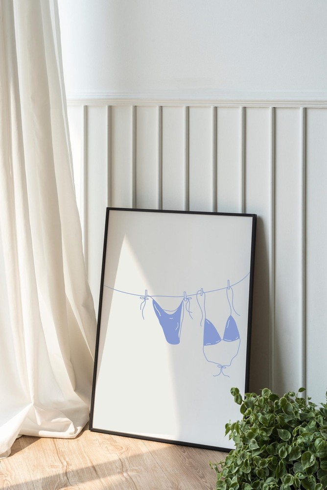 Light Blue Bikini Print Coastal Cowgirl Decor Swimsuit Poster Beach Wall Art