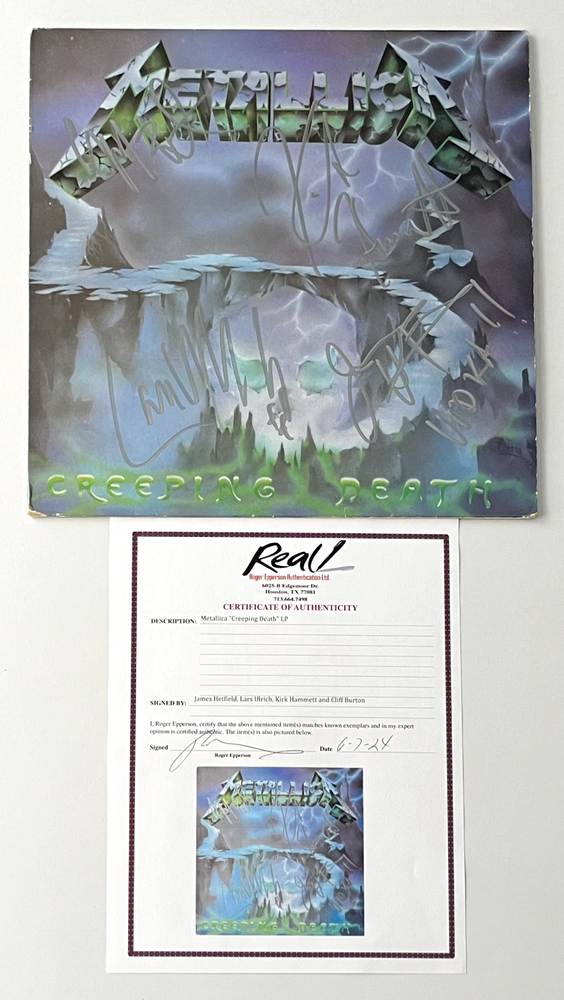 METALLICA CLIFF BURTON Band Signed x4 CREEPING DEATH Vinyl Record EPPERSON COA