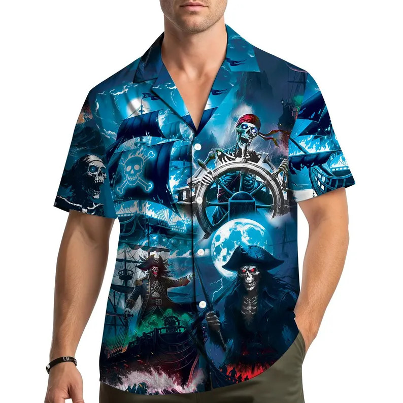 Pirate Skeleton Hawaii Shirt Mens Funny Skull Beach Aloha Summer Gift