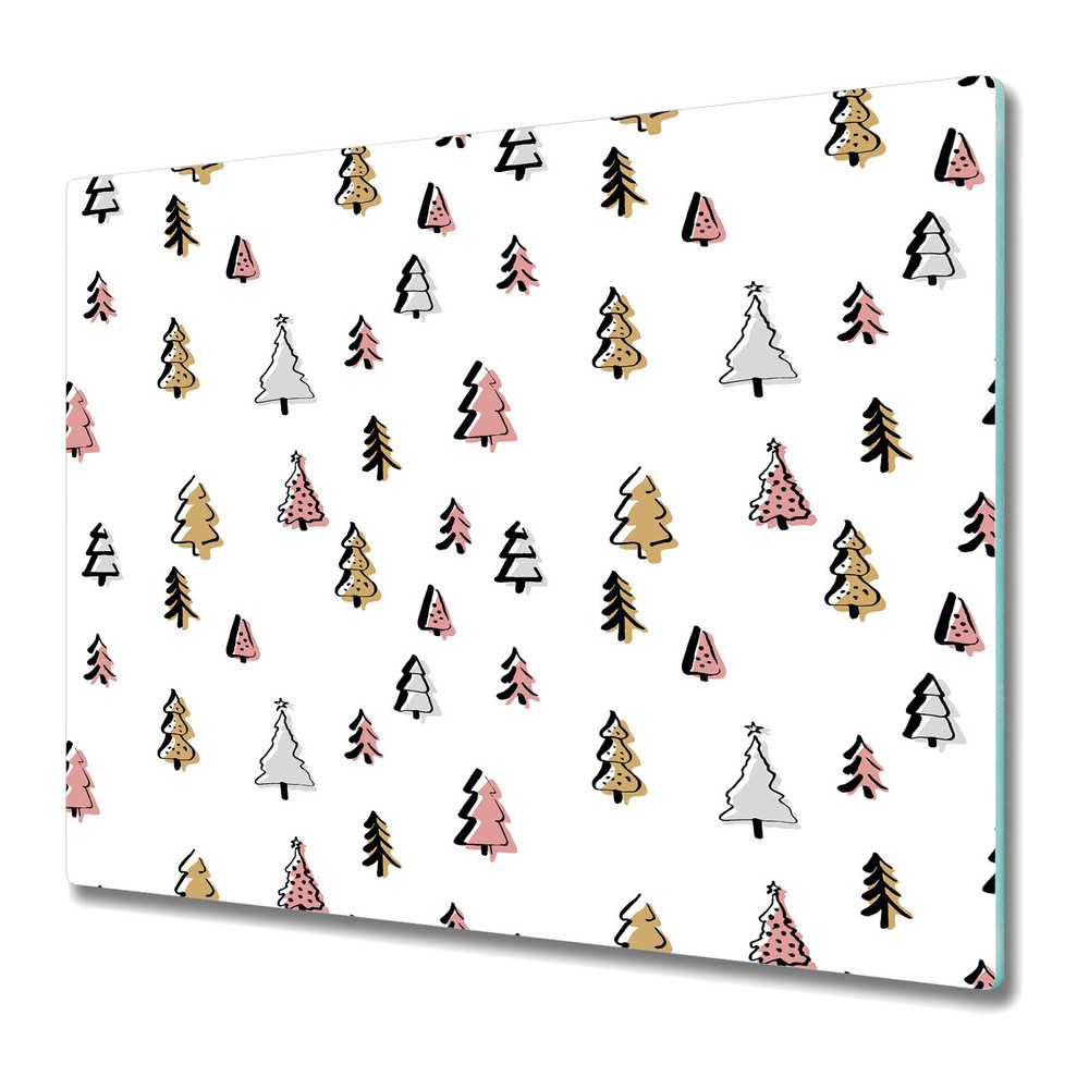 Serving Chopping Board Glass Cover Scandinavian Pastel Forest Trees 60x52