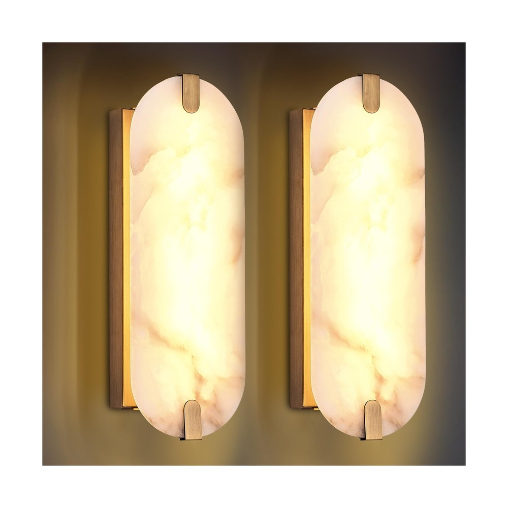 14.17in Alabaster Wall Sconces, Natural Marble Wall Light Set of Two, Modern ...