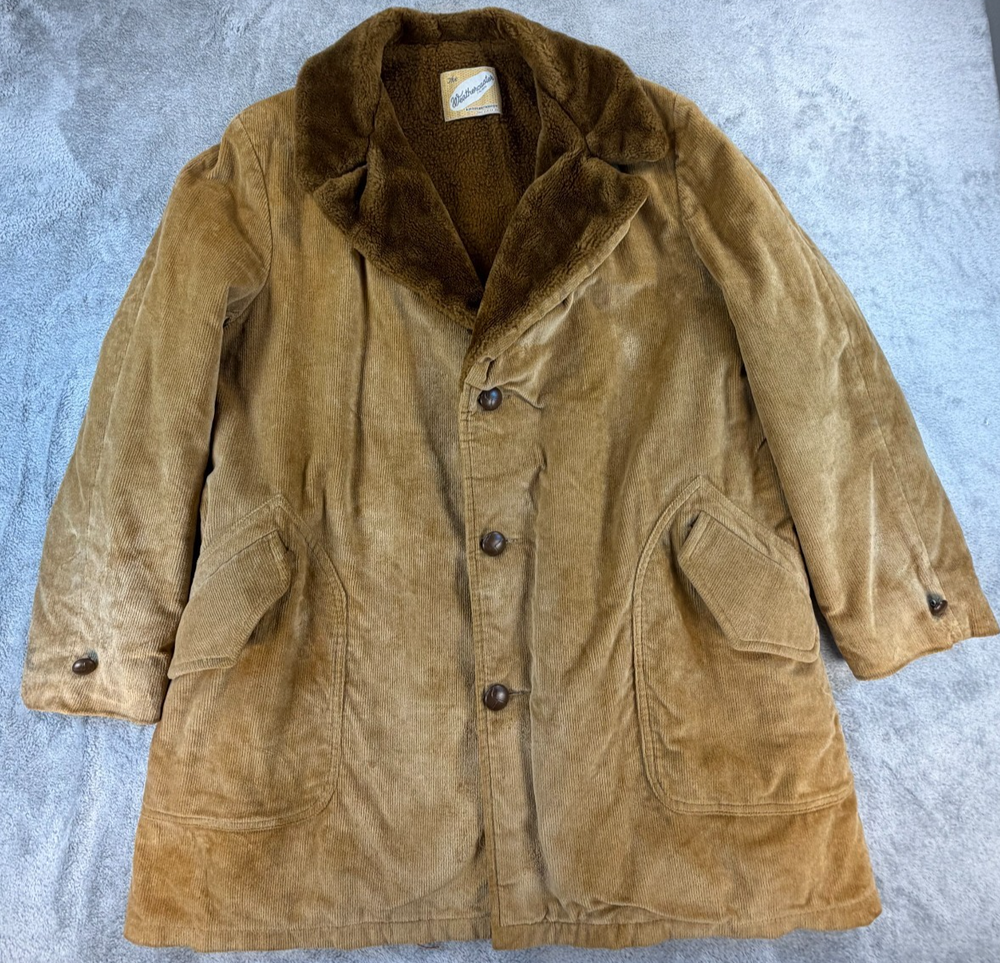 Weathercaster Corduroy Coat Mens Sherpa Lined Brown Vintage Button Front