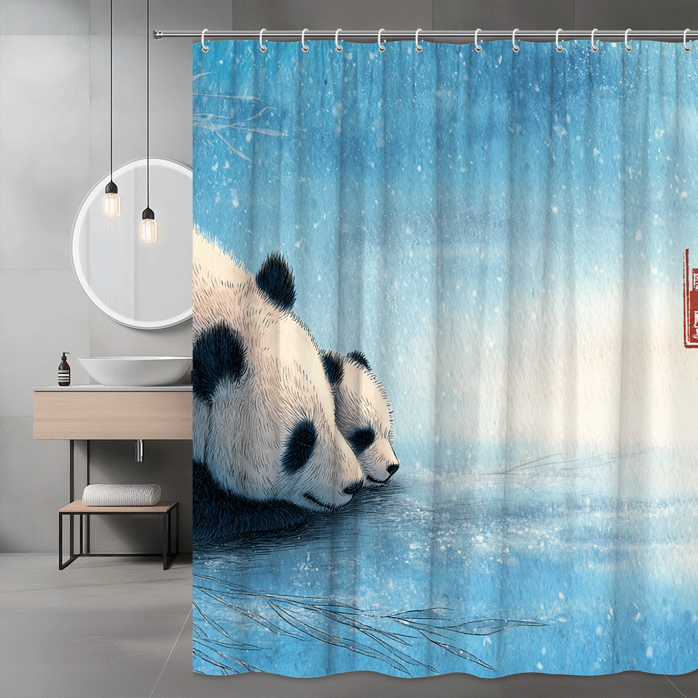 Panda Shower Curtain Blue Watercolor Animal Print