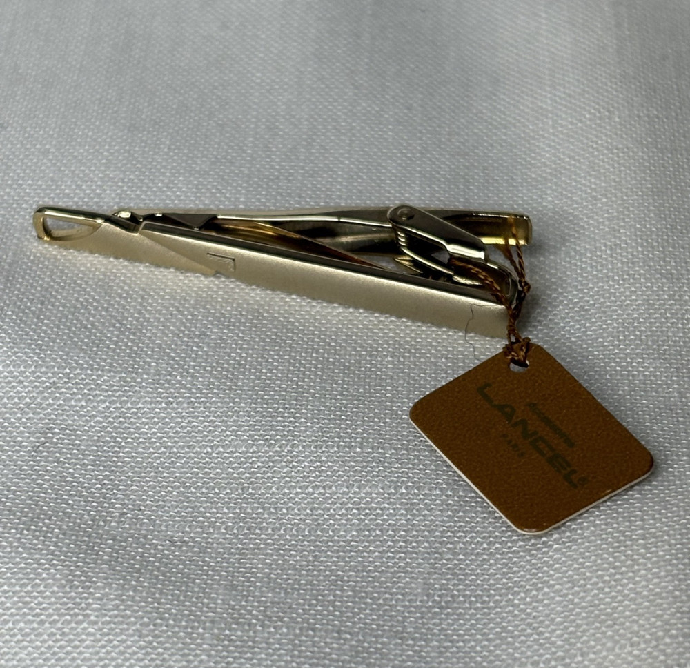 LANCEL PARIS Vintage Tie Clip Gold Tone Minimalist Bar w/ Hangtag