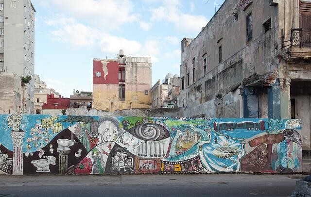 Photo:Old Havana Cuba 2010 Mural Painted on Wall Street Scene